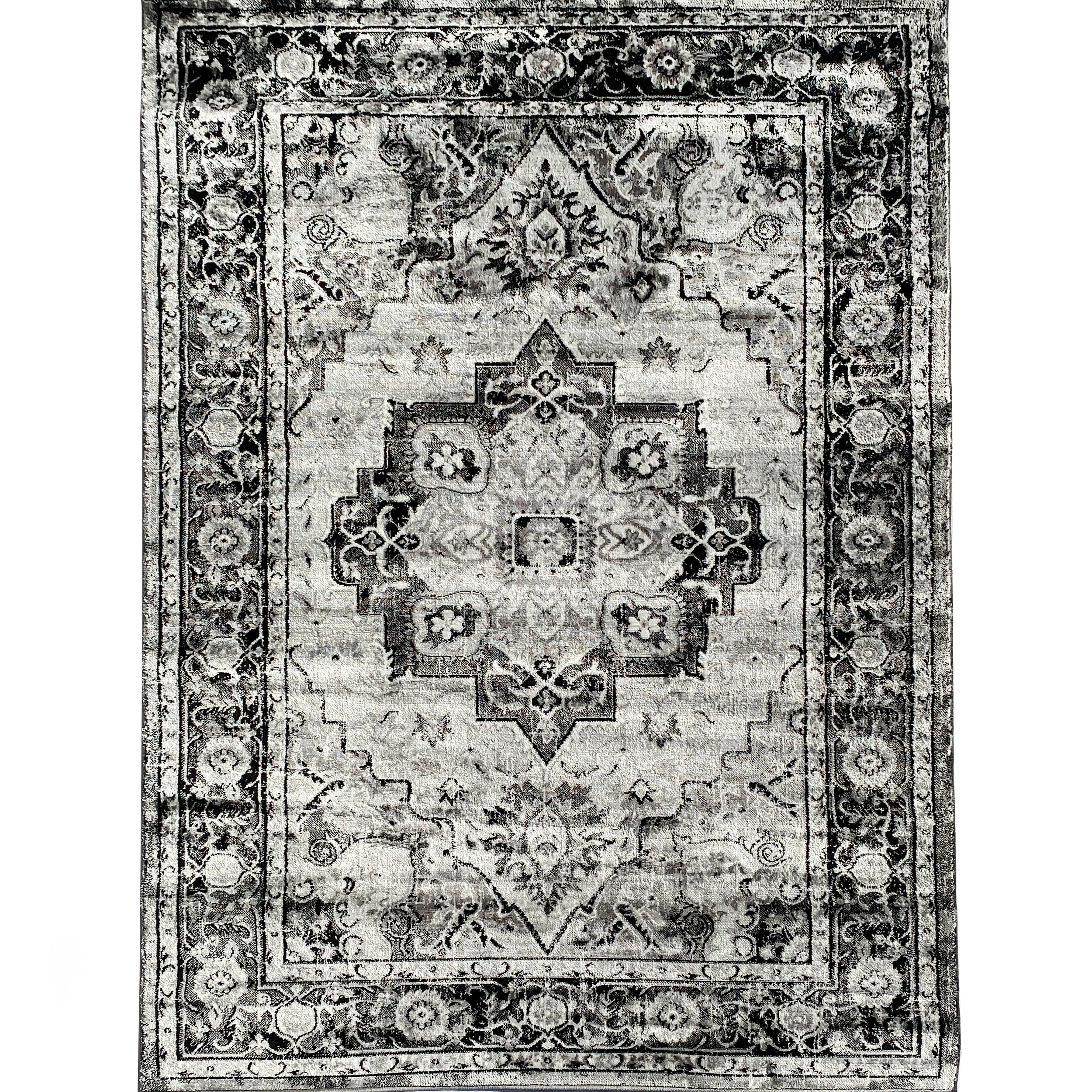 Iranian Gray Black Vintage Mosaic Area Rug