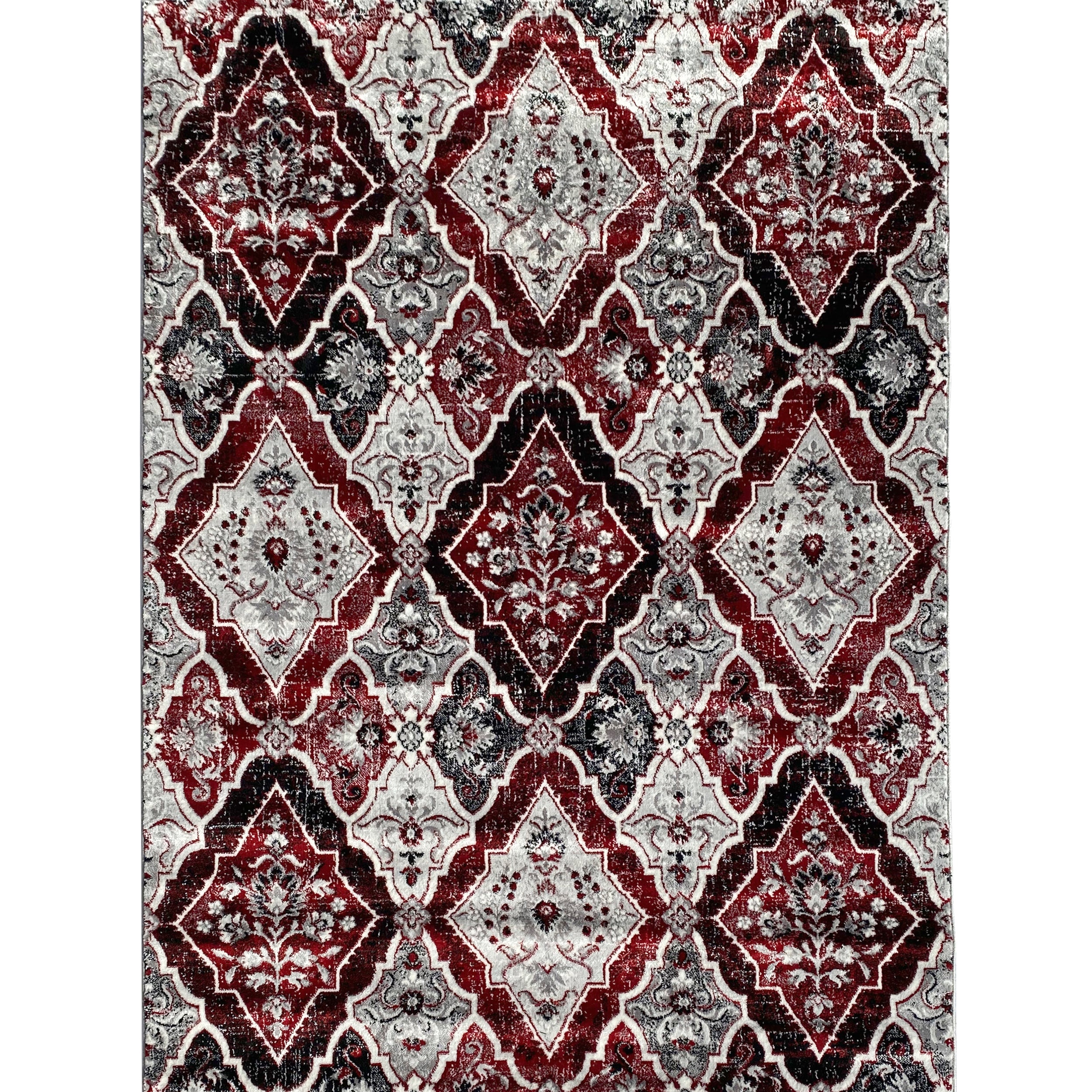 Persian Gray Red Floral Diamond Area Rug