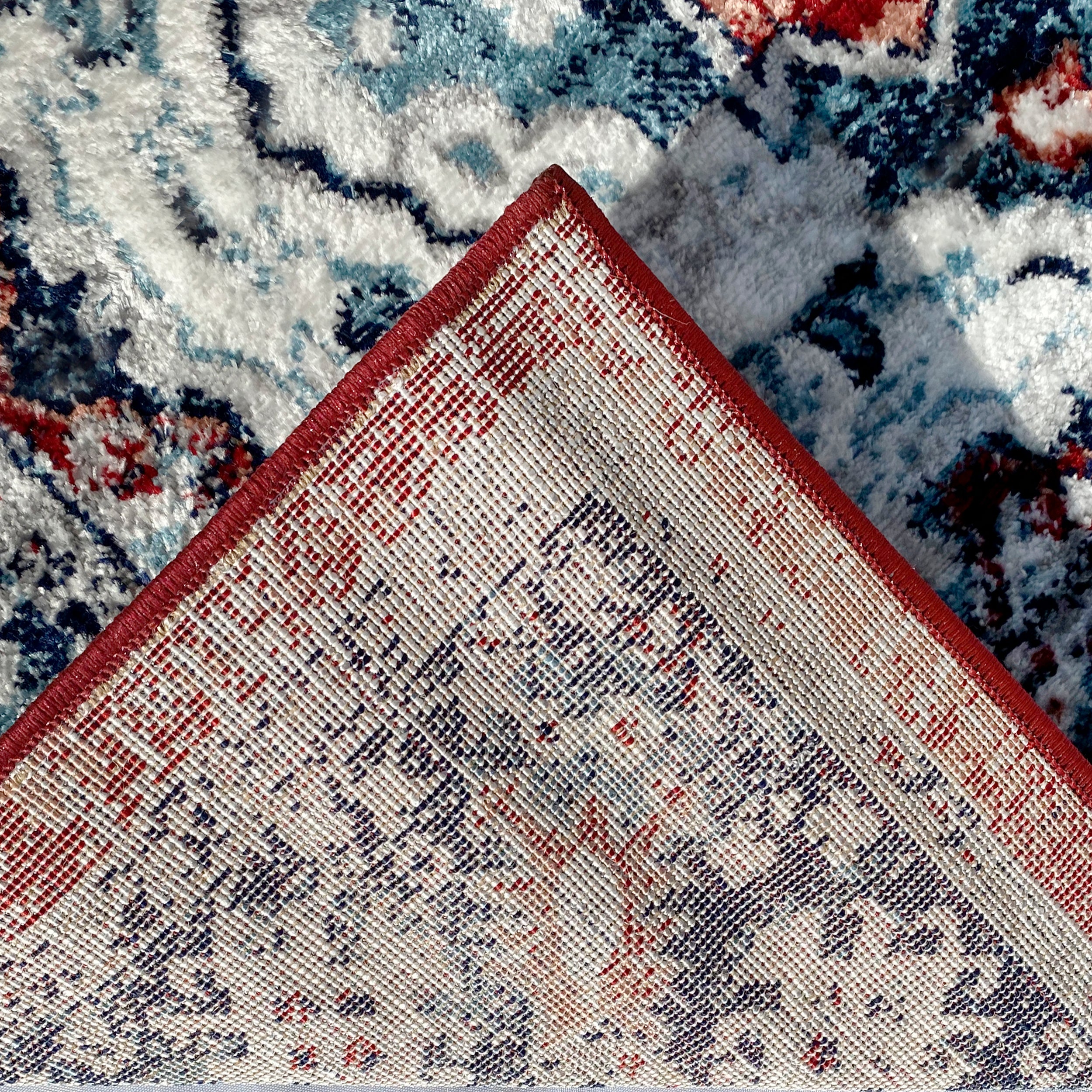 Persian Red Navy Blue Faded Medallion Area Rug