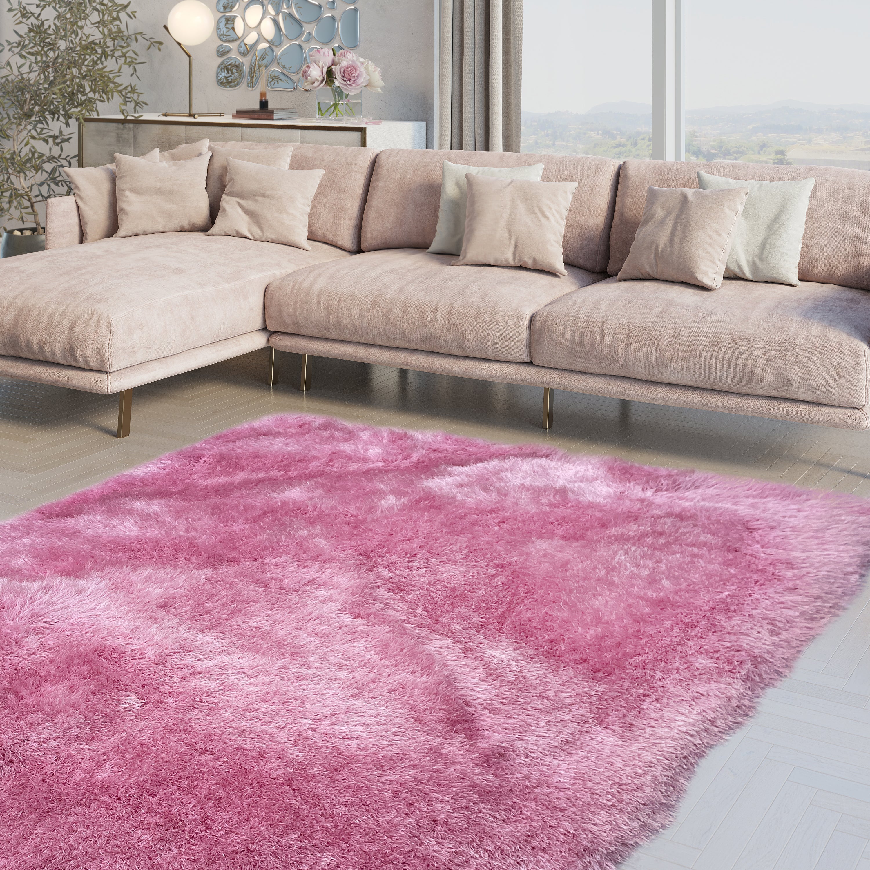 Glorious Pink Rose Solid Shag Area Rug