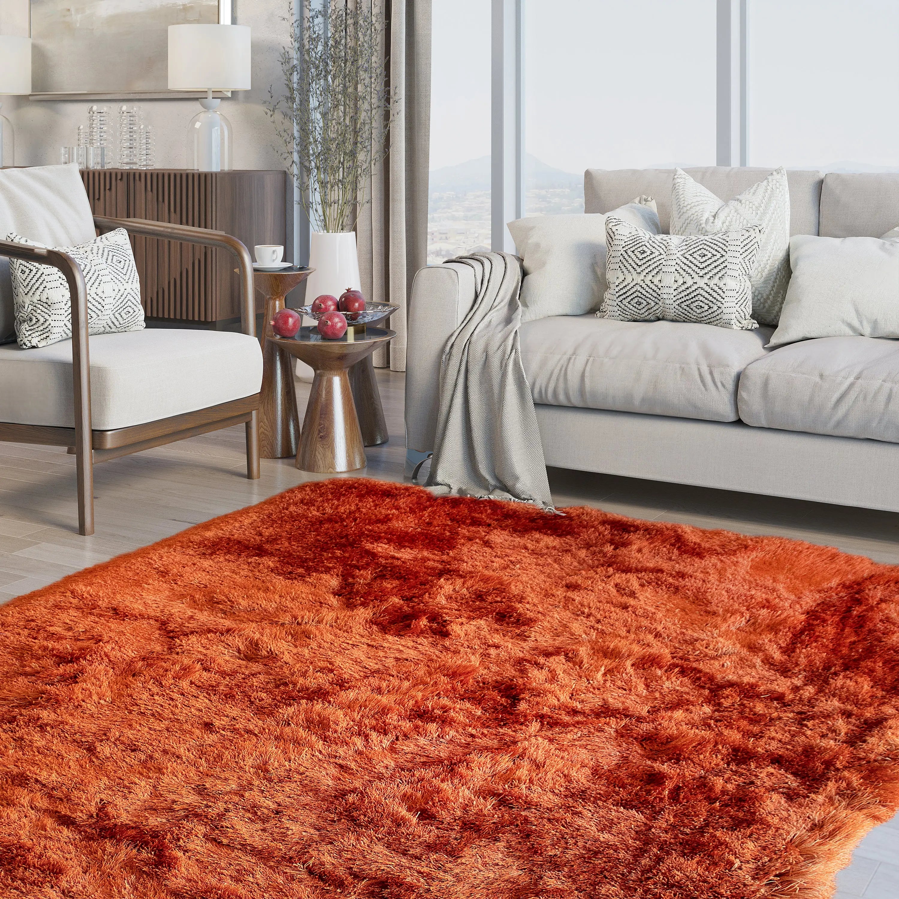 Glorious Terracotta Orange Rust Solid Shag Area Rug - LA Rug Linens