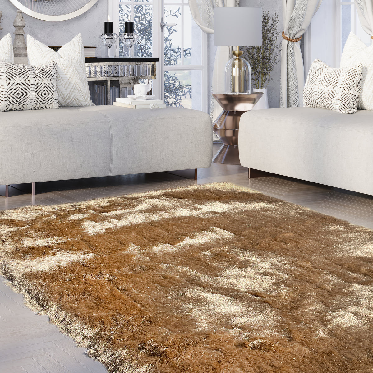 Harmony Gold Sparkling Shag Area Rug – LA Rug Linens