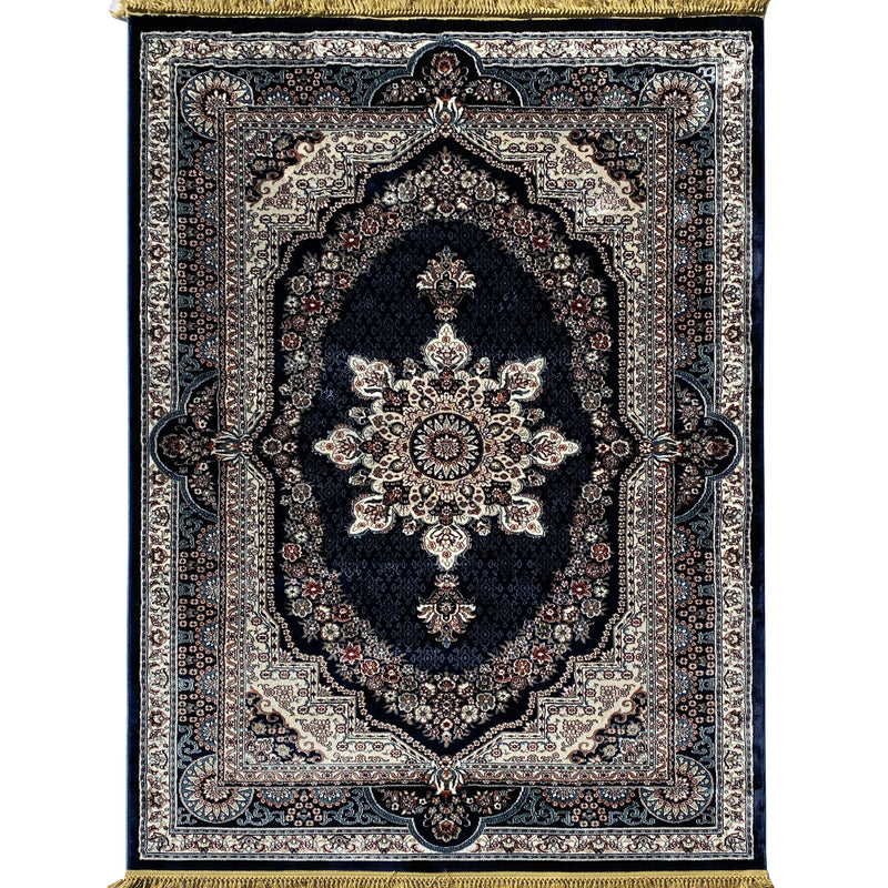 Traditional Navy Blue Medallion Area Rug, Brand: RugBerry, Collection: Kashan, Shape: Rectangular, Style: Tassel, Pattern: Vintage, Persian, Size: 5 x 7 ft, 8 x 10 ft, 9 x 12, Color: Navy Blue, Material: 100% Polyester Silk, Weave: Machine Made, Thickness: 0.5 inches, Room: Bedroom, Dining Room, Living Room, Hallway, Office, Kitchen, Bathroom, Entryway, Nursery, Kids Room