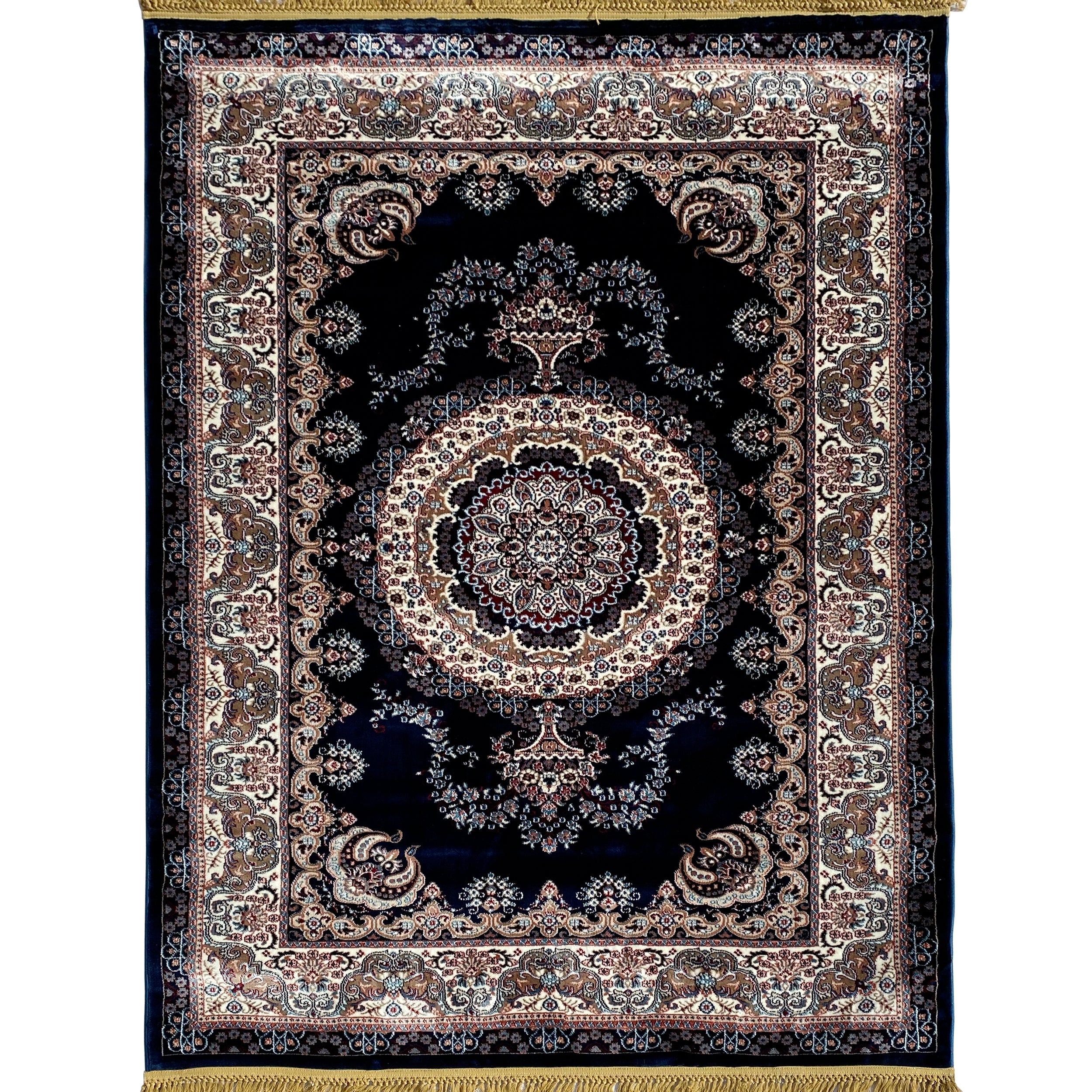 Traditional Navy Blue Oriental Area Rug, Brand: RugBerry, Collection: Kashan, Shape: Rectangular, Style: Tassel, Pattern: Vintage, Persian, Size: 5 x 7 ft, 8 x 10 ft, 9 x 12, Color: Navy Blue, Material: 100% Polyester Silk, Weave: Machine Made, Thickness: 0.5 inches, Room: Bedroom, Dining Room, Living Room, Hallway, Office, Kitchen, Bathroom, Entryway, Nursery, Kids Room