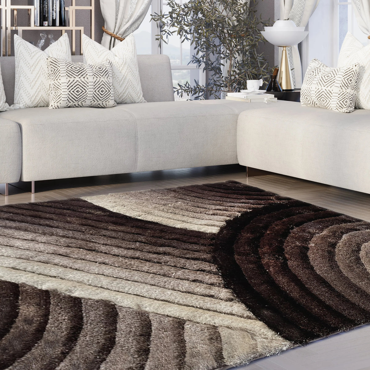 Abstract Shape Brown Rug Swirl Beige And Brown Shag Area Rug – LA Rug Linens