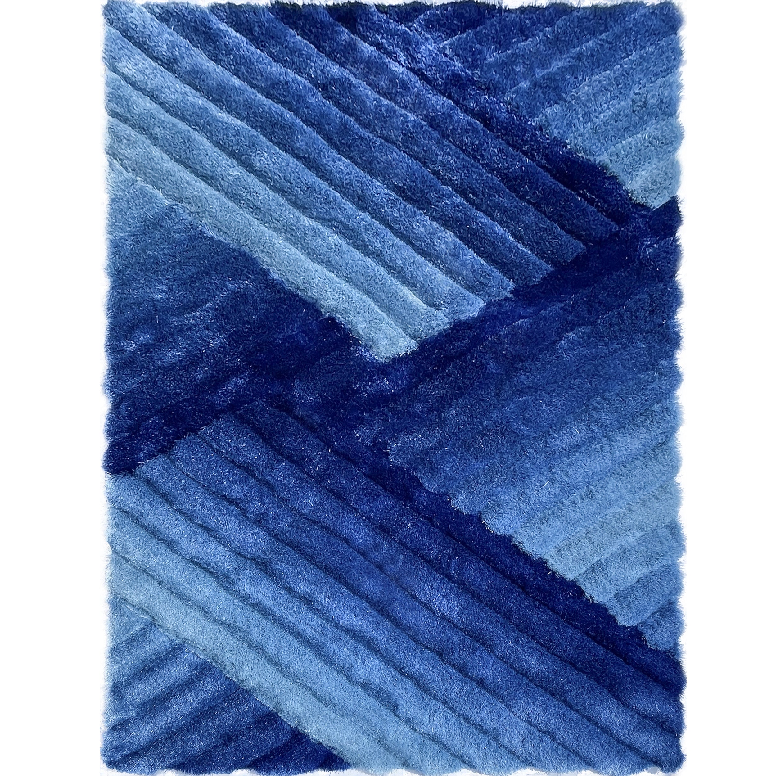 Artistic Lines Light Blue And Dark Blue Shag Area Rug