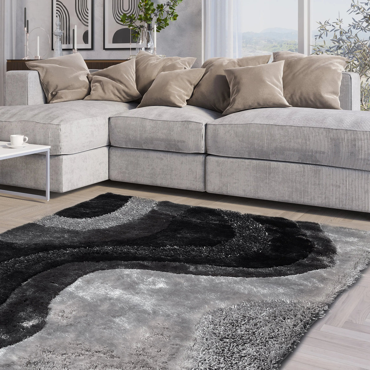 Signature Art Deco Gray And Silver Shag Area Rug – LA Rug Linens
